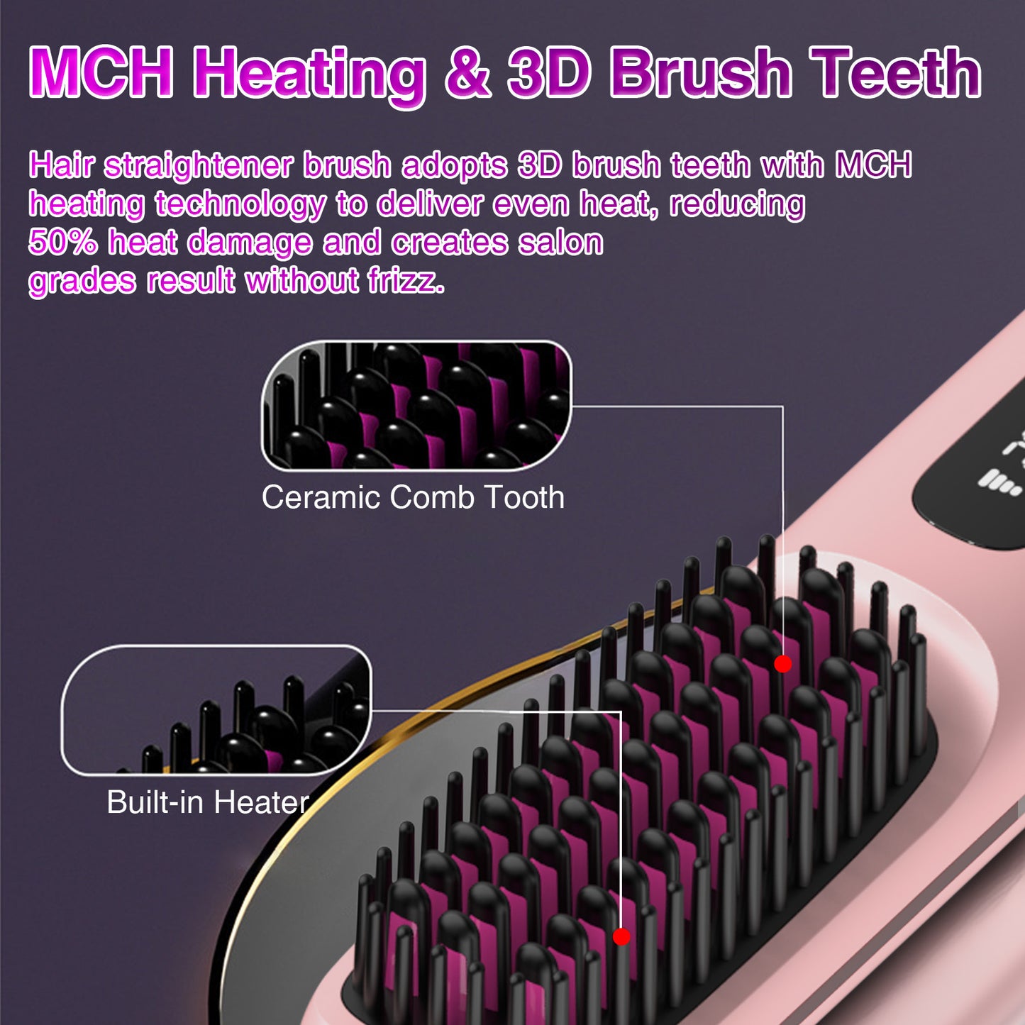 Hair Straightening Brush - Mini Negative Ion Hot Brush - Travel Essentials