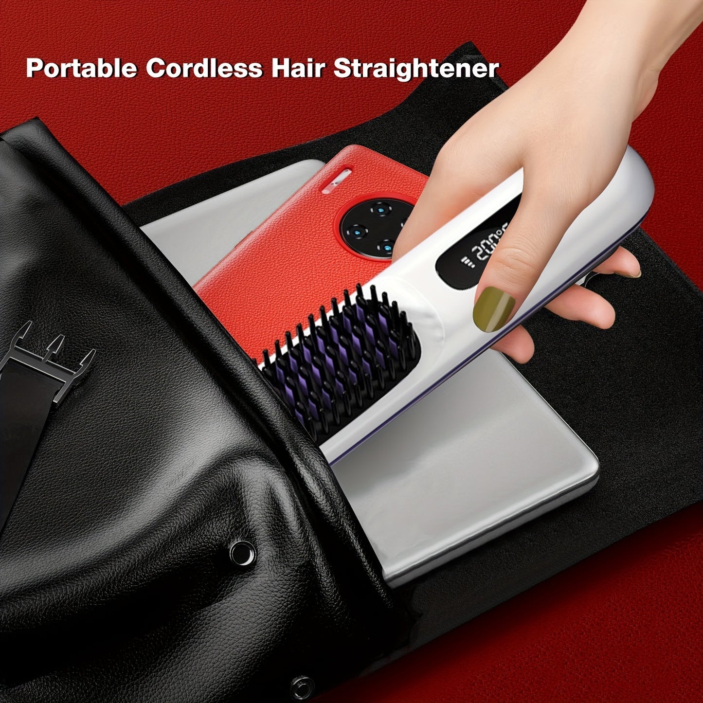 Hair Straightening Brush - Mini Negative Ion Hot Brush - Travel Essentials